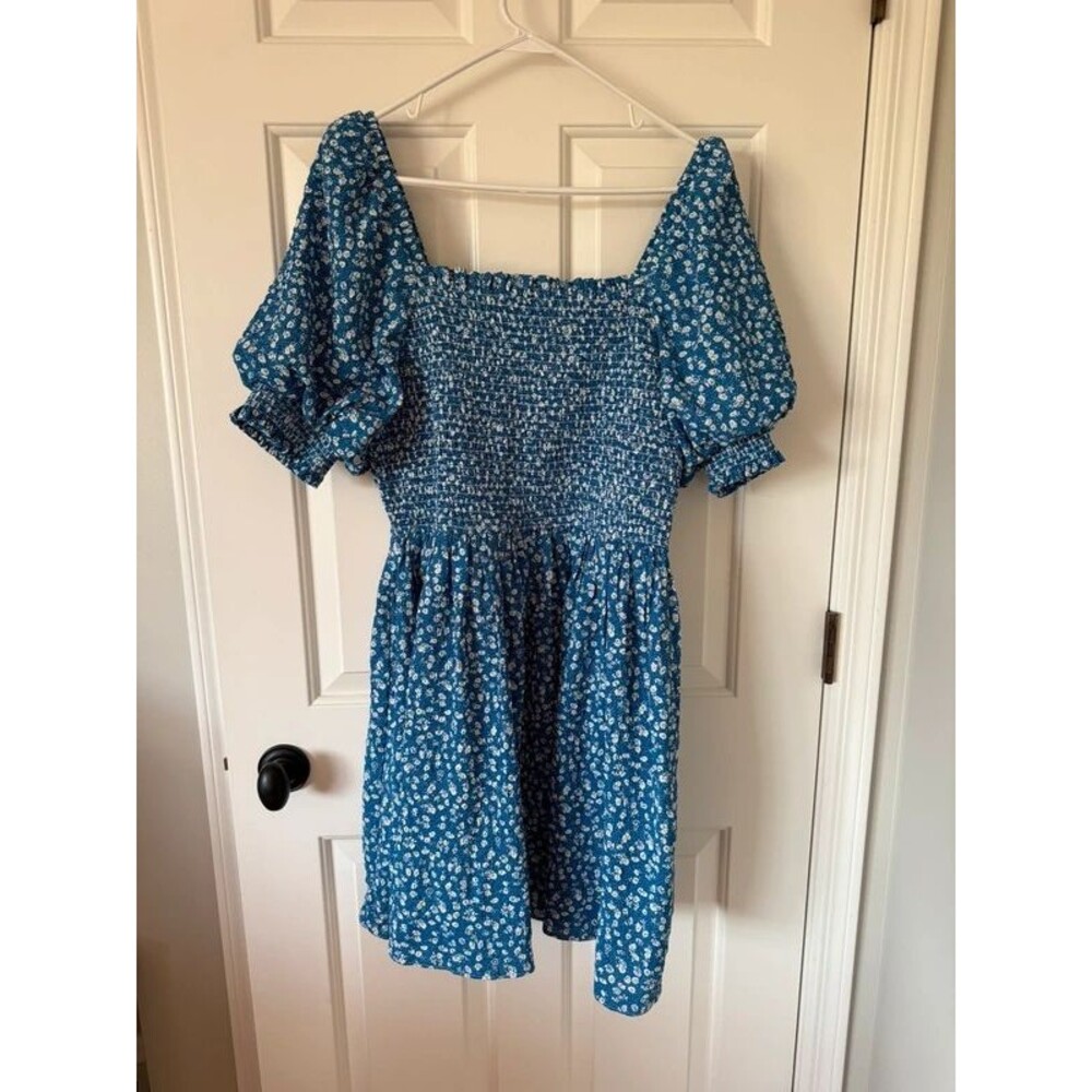 Hyacinth House size Large Blue Ditsy Floral Pai Mini Dress VGUC
